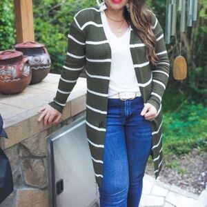Lightweight Striped Cardigan- Olive - NEW